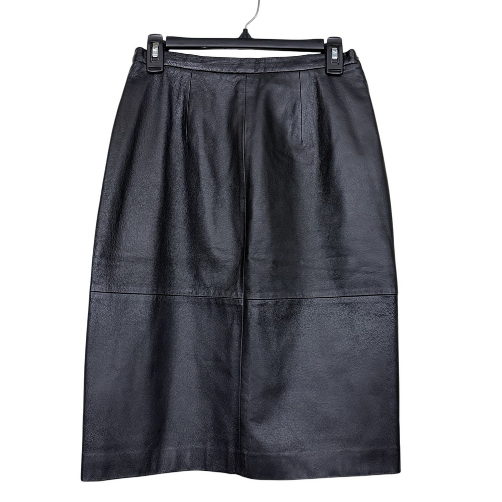 Vintage Jones Wear Leather Pencil Skirt Sz 6 Black Classic Office Career Modesty